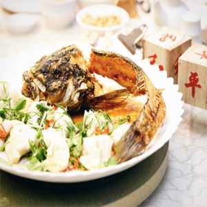 Steamed Wild Cod Fish with Deep fried Cod Fish Head & Tail