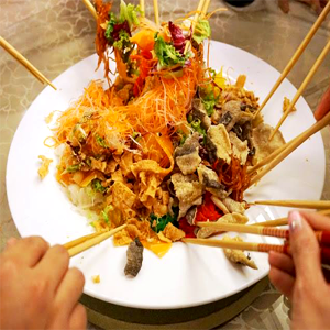 Yu Sheng with Organic Garden Greens and Crispy Fish Skin